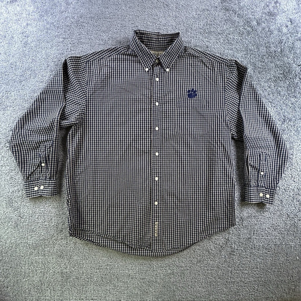 Vesi Sportswear Clemson Tigers Gingham Button Down Shirt Mens XL Navy Blue